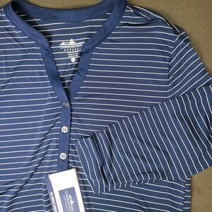 Charles River Apparel Blue White Striped Henley Shirt Women's Size L NWT‎